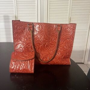 Patricia Nash Red Tooled Handbag